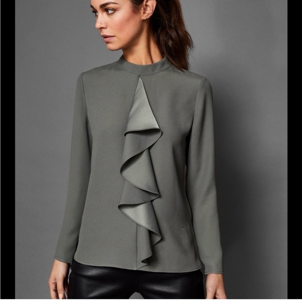Elegant Gray Women's Top with Ruffle Detail